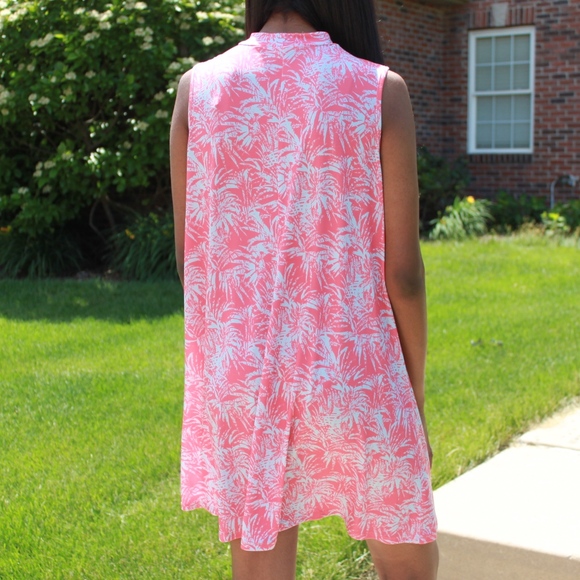 NEW!! Fuchsia Close Neck Printed Swing Dress - Picture 6 of 8